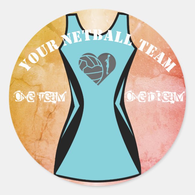 Custom Dress Colour and Netball Team Slogan Classic Round Sticker (Front)
