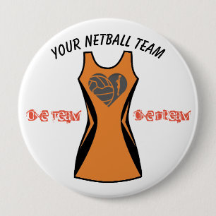 Custom Dress Colour Personalised Netball badge 4 Inch Round Button