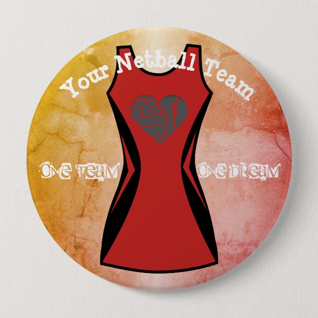Custom Dress Colour Personalised netball badge 4 Inch Round Button (Front)