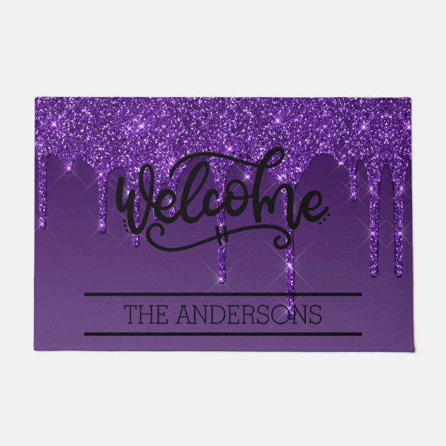 Custom Dripping Glitter Family Welcome Doormat (Front)