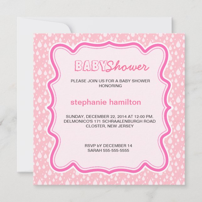 Custom drops baby girl shower invitation (Front)