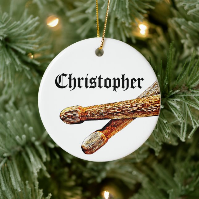 Custom Drummer Rock & Roll Christmas Musician Ceramic Ornament (Tree)
