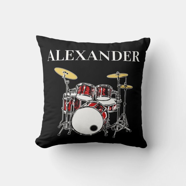 Custom Drummer Rock & Roll Music Drums Musician  Throw Pillow (Front)