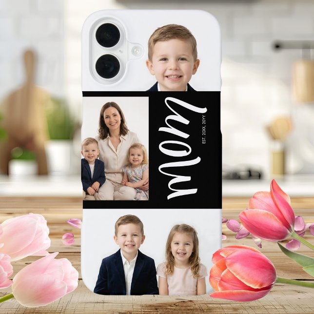 Custom Dual Mom Est. Years Script Black White iPhone Case (Creator Uploaded)