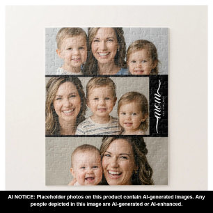Custom Dual Mom Est. Years Script Black White Jigsaw Puzzle