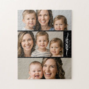 Custom Dual Mom Est. Years Script Black White Jigsaw Puzzle