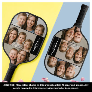Custom Dual Mom Est. Years Script Black White Pickleball Paddle
