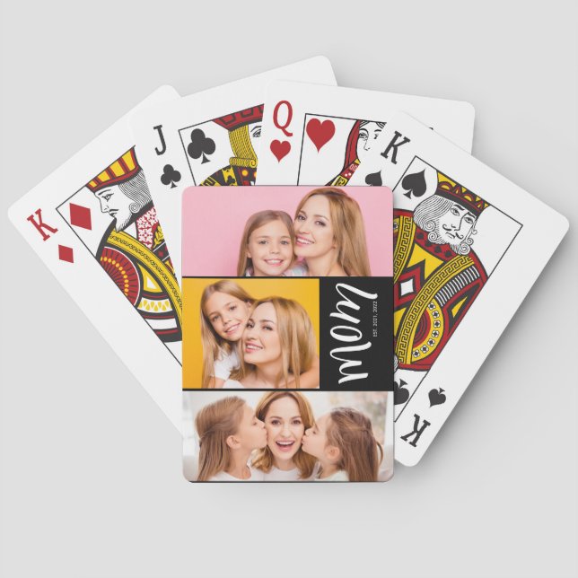 Custom Dual Mom Est. Years Script Black White Playing Cards (Back)