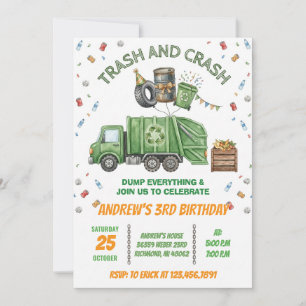 Custom Dump Truck Trash Bash Birthday Invitation