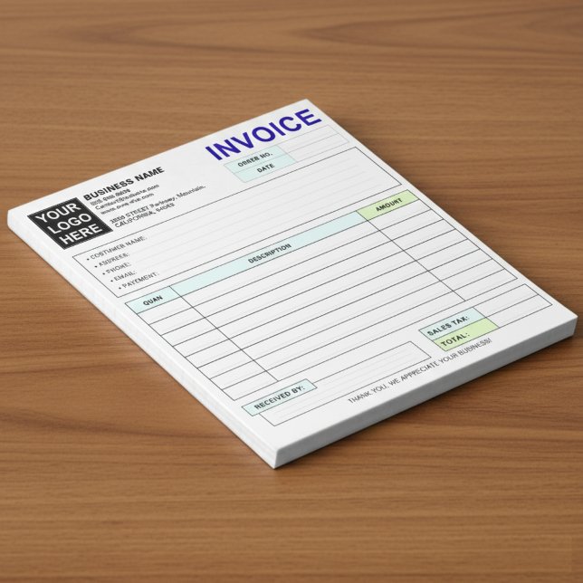 Custom Duplicate Sales Invoice Forms, Company Logo Notepad (Custom Duplicate Receipt Books with Your Company Name)