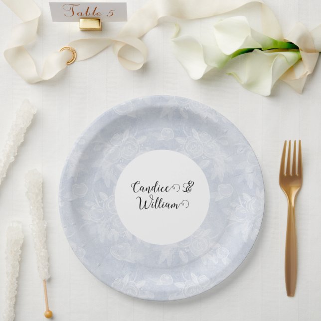 Custom Dusty Blue Chalk Disposable Plates (Wedding)