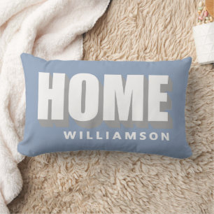 Custom Dusty Blue Grey White Home Minimal Modern Lumbar Pillow