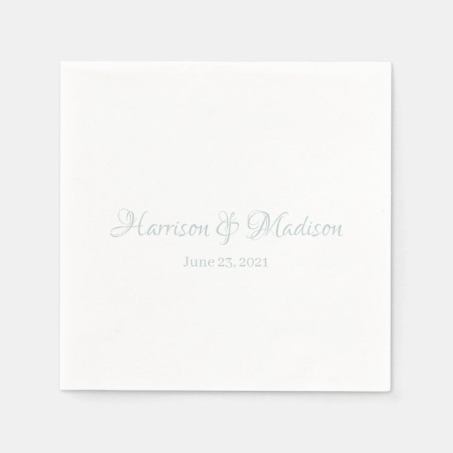 Custom dusty blue Script Couple Name Date Wedding Napkin (Front)