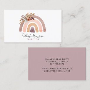 Custom Dusty Pink Terracotta Boho Rainbow Flowers Business Card