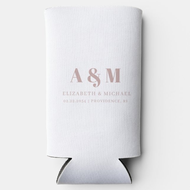 Custom Dusty Rose Text White Wedding Seltzer Can Cooler (Front)