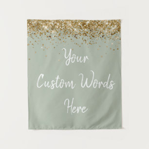 Custom Dusty Sage Gold Birthday Party Photo Booth Tapestry