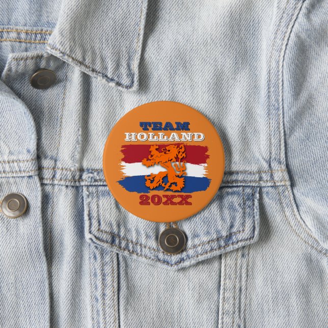 Custom Dutch Flag Orange Lion Team Holland 2023 3 Inch Round Button (In Situ)