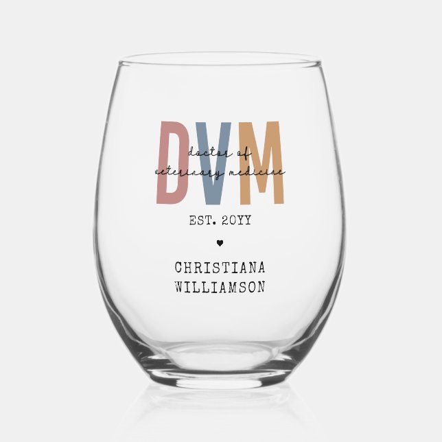Custom DVM Doctor of Veterinary Medicine Gifts  Stemless Wine Glass (Front)