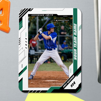 Custom Dynamic Green Baseball Player Photo Magnet