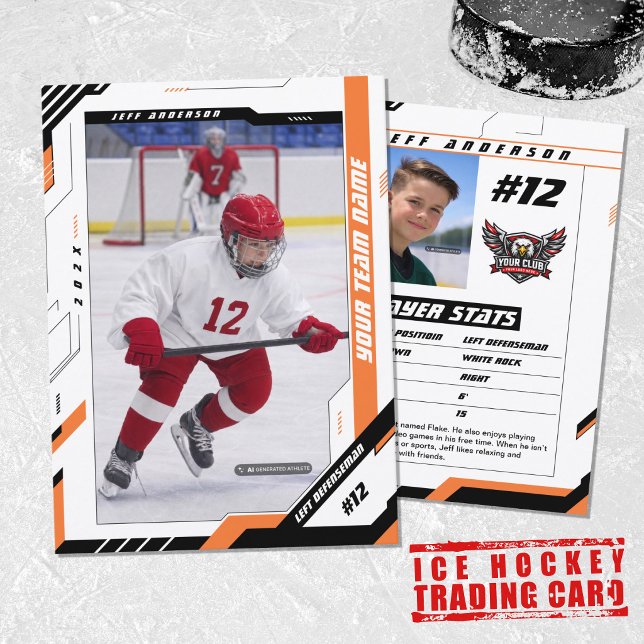 Custom Dynamic Orange Ice Hockey Player Card (Game-day energy meets personalized style—make your player’s hockey card stand out.)