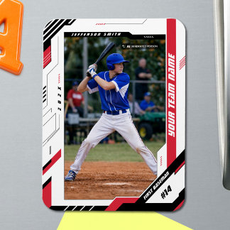 Custom Dynamic Red Baseball Player Photo Magnet