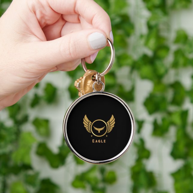 Custom Eagle Image and Text Style Premium Round Keychain (Hand)
