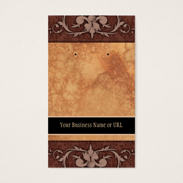 Custom Earring Cards Brown Vintage Damask (Front)