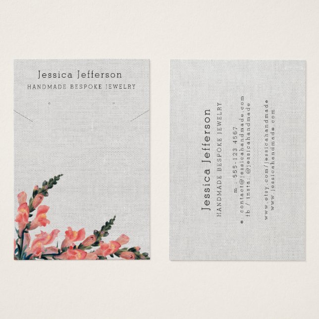 Custom Earring Jewellery Pink Floral Display Card (Front & Back)