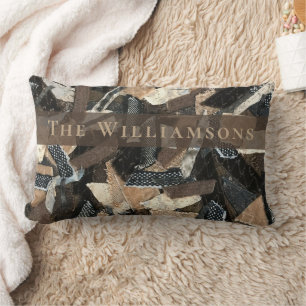 Custom Earthy Abstract Ribbon Stripes Collage Look Lumbar Pillow