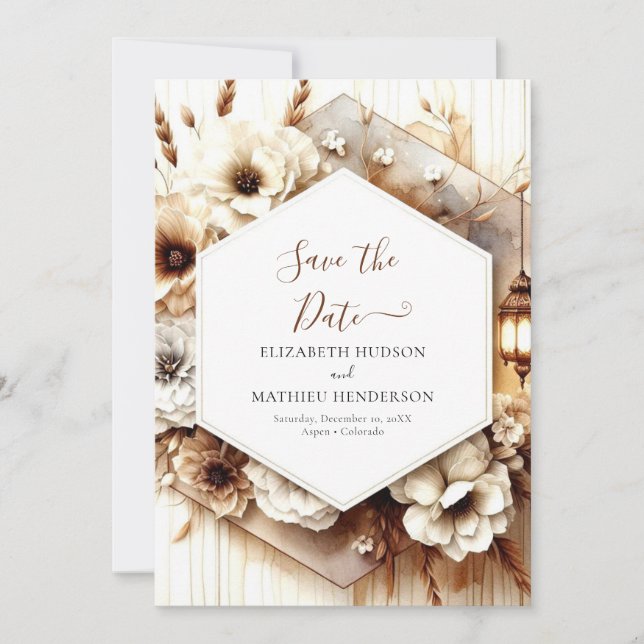  Custom earthy rustic wedding Save The Date (Front)