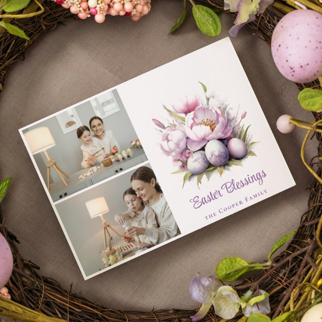 Custom | Easter Blessings | Easter Eggs & Flowers  Holiday Card (Creator Uploaded)
