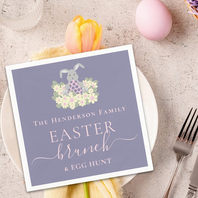 Custom Easter Brunch Cute Bunny Egg Hunt Purple Napkin (Easter brunch and egg hunt cute bunny spring party purple pink custom napkins)
