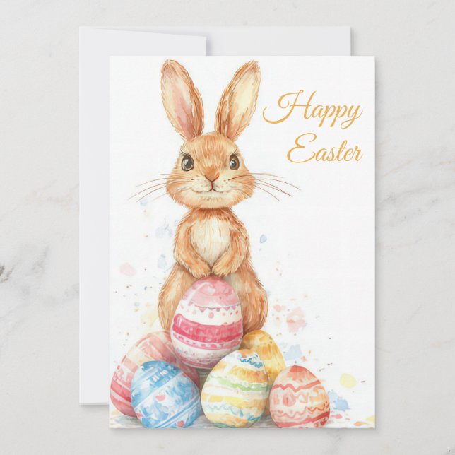 Custom Easter Card with Easter Bunny and Eggs (Front)