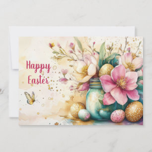 Custom Easter Card with Easter Eggs and Flowers
