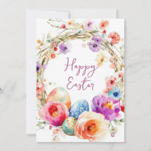 Custom Easter Card with Easter Eggs and Flowers