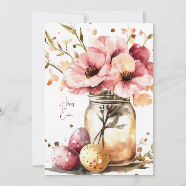 Custom Easter Card with Easter Eggs and Flowers (Front)