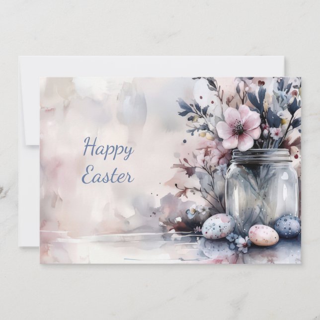 Custom Easter Card with Easter Eggs and Flowers (Front)