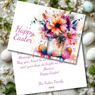 Custom Easter Card with Easter Eggs and Flowers