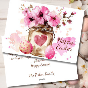 Custom Easter Card with Easter Eggs and Flowers