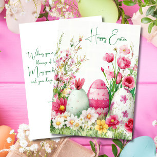Custom Easter Card with Easter Eggs and Flowers