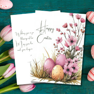 Custom Easter Card with Easter Eggs and Flowers