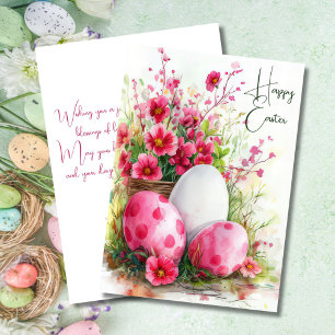 Custom Easter Card with Easter Eggs and Flowers