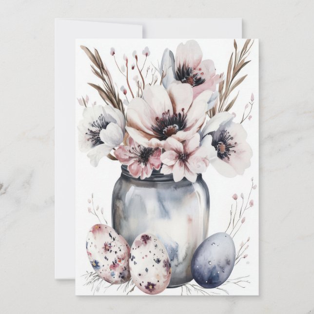 Custom Easter Card with Easter Eggs and Flowers (Front)