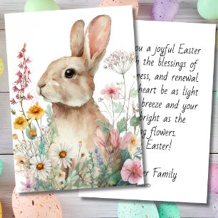 Custom Easter Card with Flowers and Easter Bunny