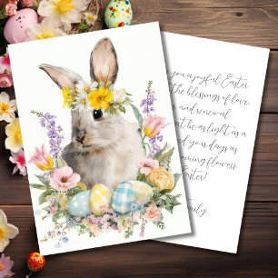 Custom Easter Card with Flowers and Easter Bunny
