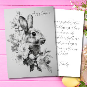 Custom Easter Card with Flowers and Easter Bunny