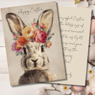Custom Easter Card with Flowers and Easter Bunny