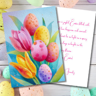 Custom Easter Card with Flowers and Easter Eggs