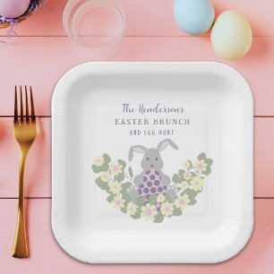 Custom Easter Egg Hunt Brunch Bunny Floral Pink Paper Plate
