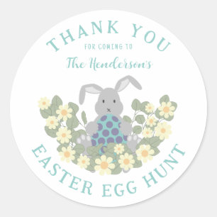 Custom Easter Egg Hunt Bunny Floral Thank You Classic Round Sticker